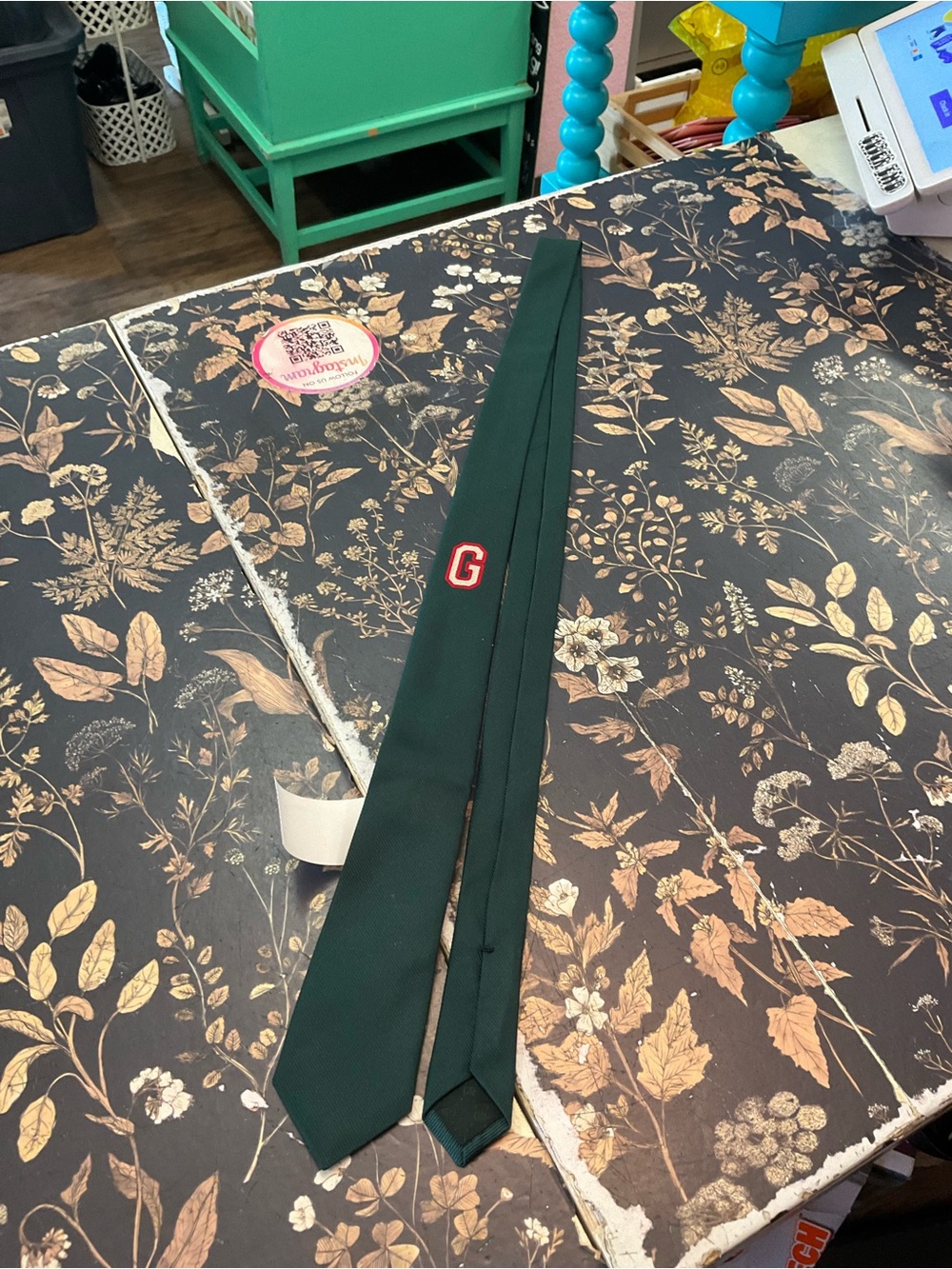 Gucci Dark Green Silk Tie with Red Stitch Detail